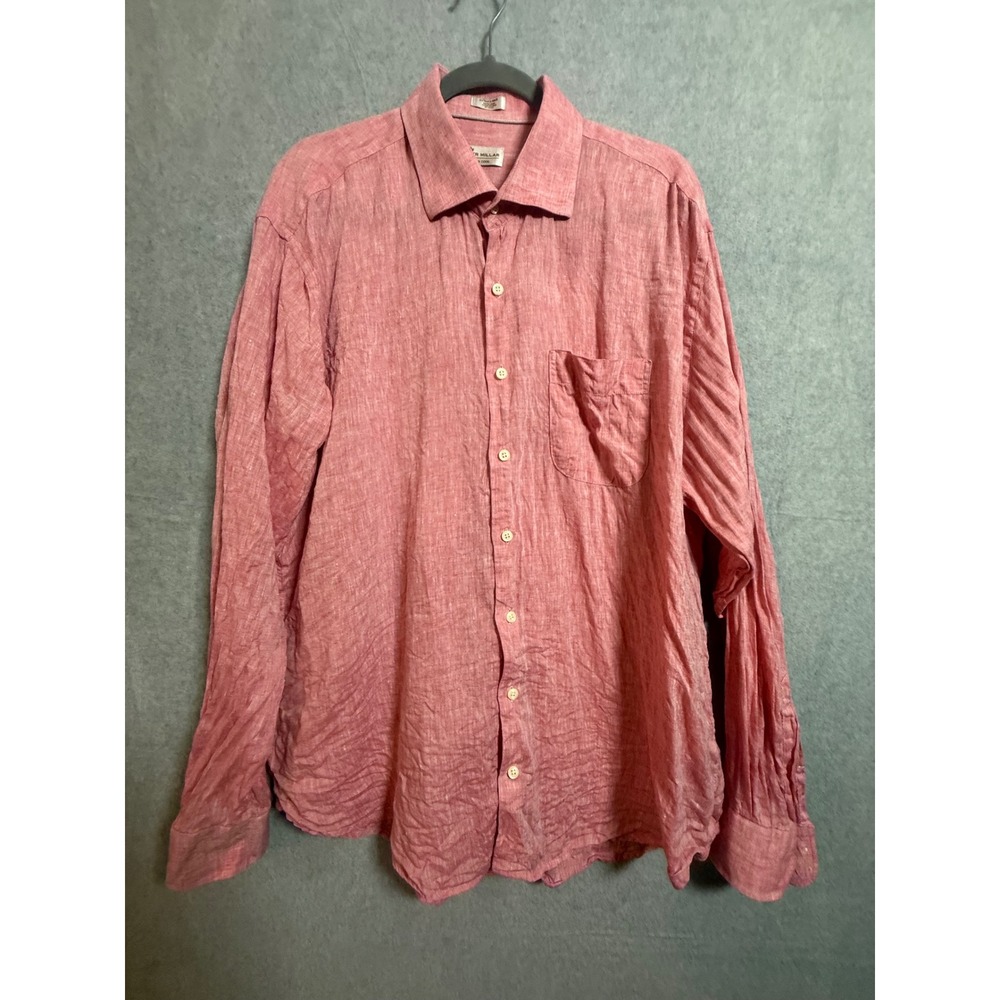 Peter Millar Crown Cool Linen Shirt Mens XL Salmon Pink Long Sleeve Button Down